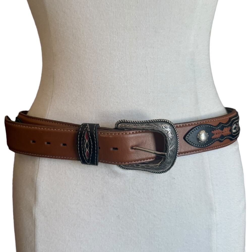 Wrangler Southwestern Tooled Stitched Leather Belt